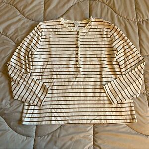 J. Crew Striped Ruffle-Collar Henley Long Sleeve Shirt